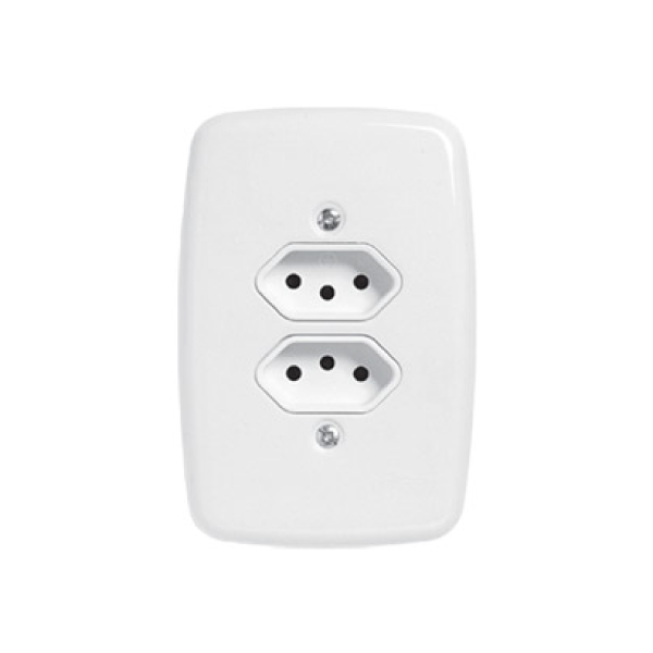 Tomada Embutir 10a Dupla Ideale Branca Pluzie - Ref.3213