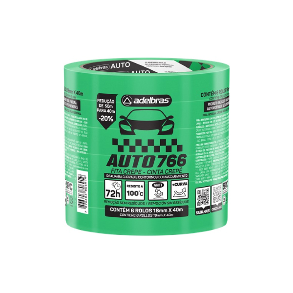 Fita Crepe 18mmx40m 766 Auto Profissional Verde Adelbras - Ref.680810021