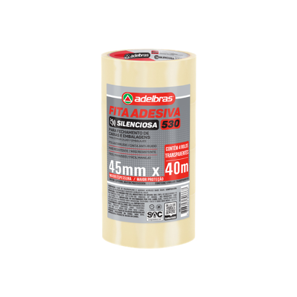 Fita Empacotamento 45mmx40m Transparente Silenciosa Adelbras - Ref.0832000000