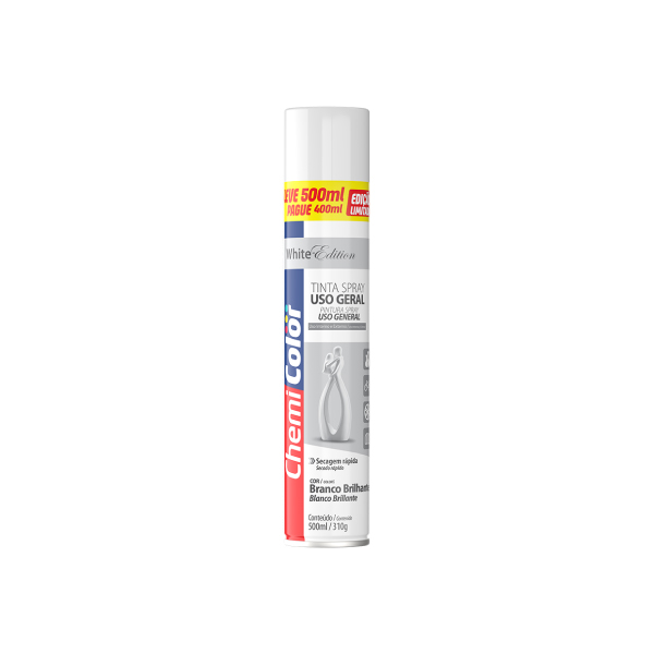 Tinta Spray Geral Branco Brilhante 500ml Chemicolor - Ref.0680638