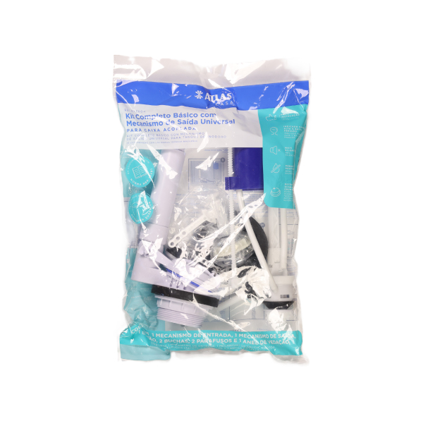 Mecanismo Universal Completo P/ Caixa Acoplada Acionamento Cromado Básico Atlas - Ref.AT7604