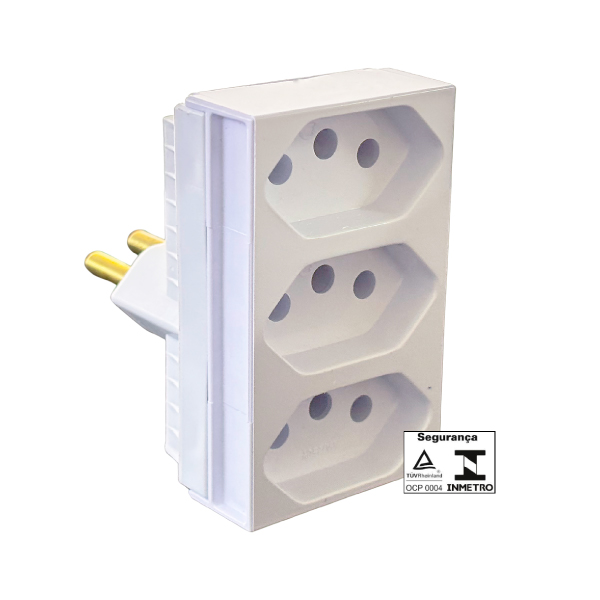 Pino Adaptador 3 Saidas Monobloco 2P+T 20A 250V Branco Ilumi - Ref.12300
