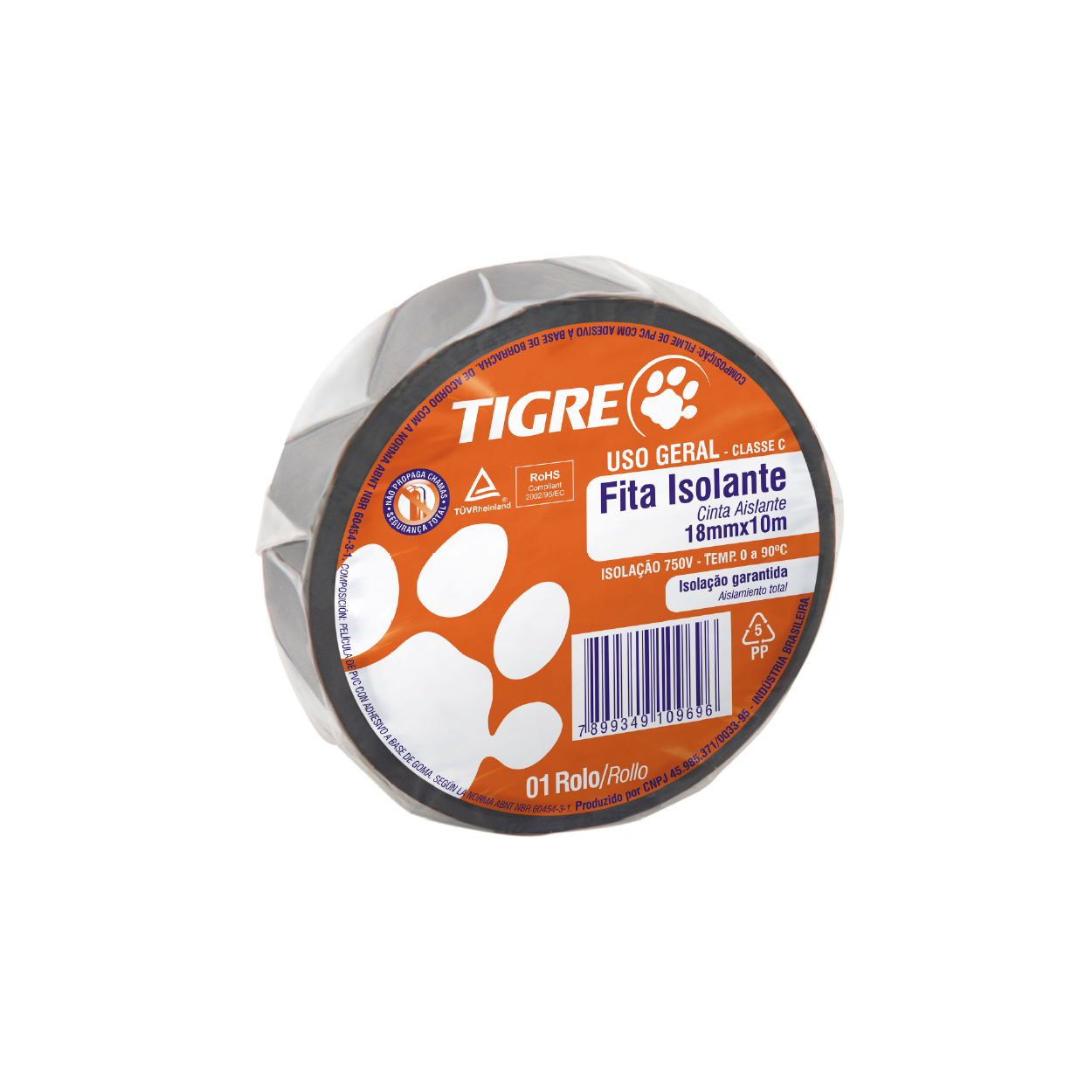 Fita Isolante Preta 10Mx18Mm Uso Geral Tigre - Ref.54502648