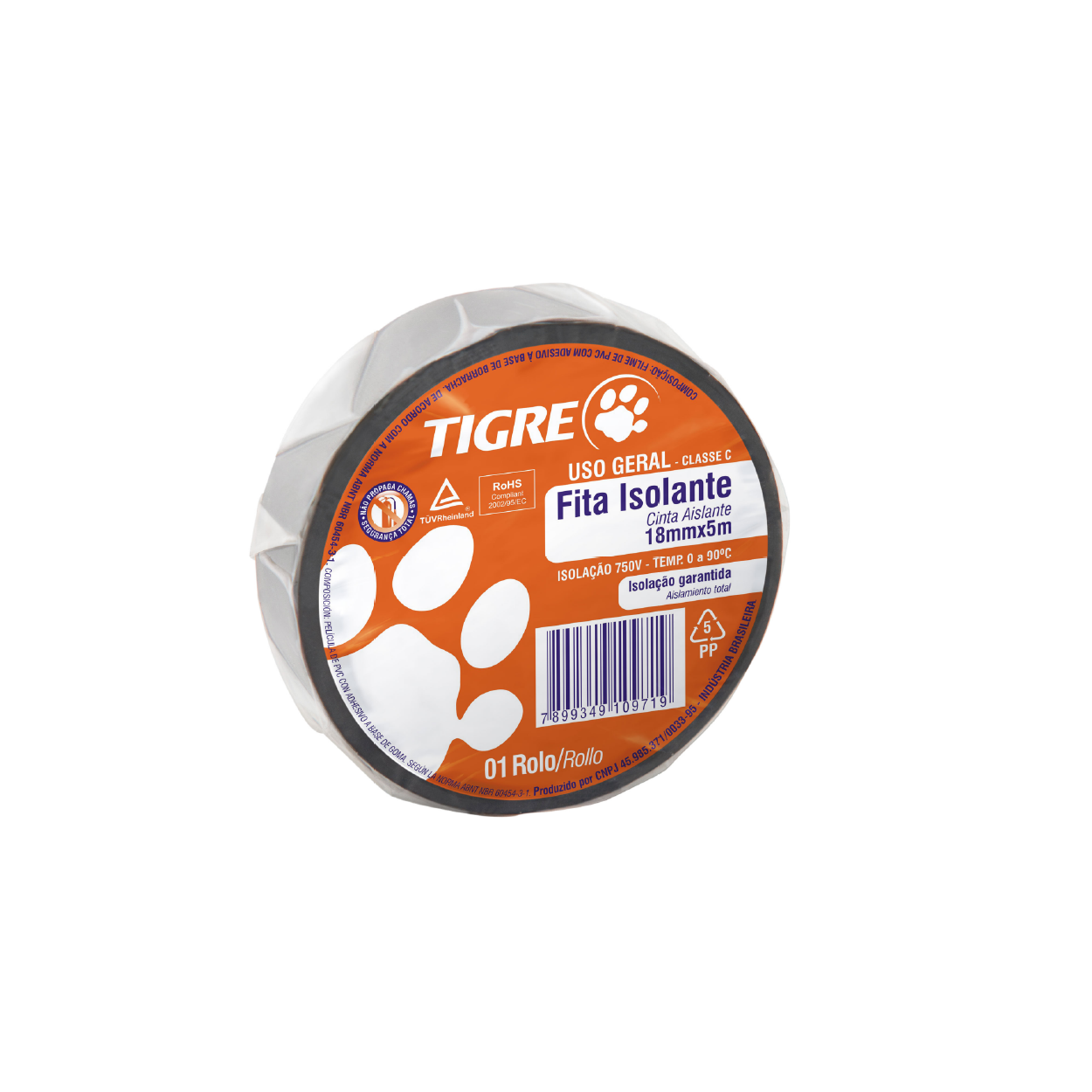 Fita Isolante Preta 5Mx18Mm Uso Geral Tigre - Ref.54502656