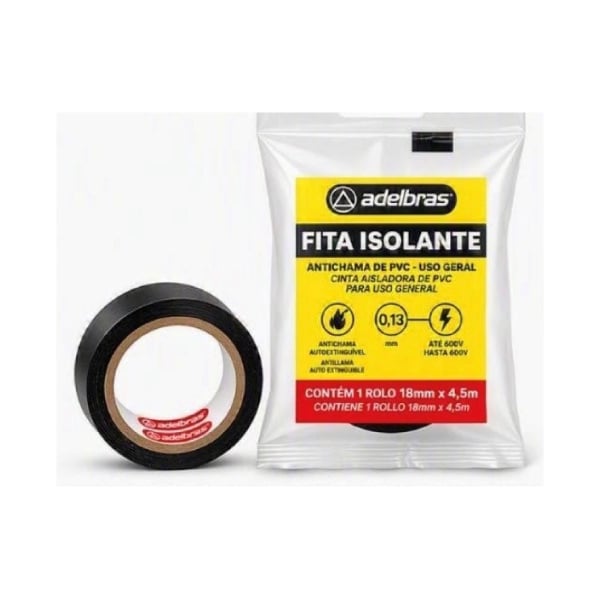 Fita Isolante Antichama 4,5mx18mm Preta Adelbras - Ref.0803060019