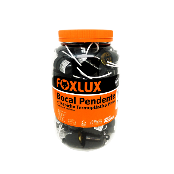 Bocal Plástico E27 C/Rabicho Preto - Pote C/50 Foxlux - Ref.43.10T