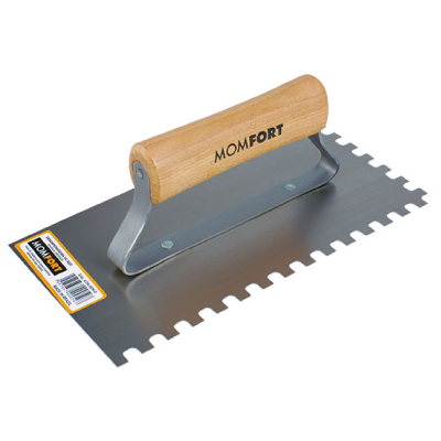 Desempenadeira Aço Dentada C/Cabo Madeira 12x24cm Momfort - Ref.404004