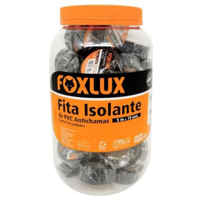 Fita Isolante Antichama - Pote 05m X 19mm C/50 Preta Foxlux C/50 - Ref.10.44