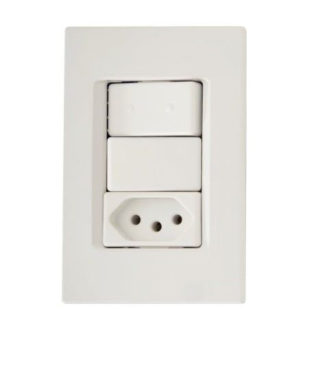 Interruptor Embutir 2Teclas+Tomada 10a Liz Branca Tramontina - Ref.57170073