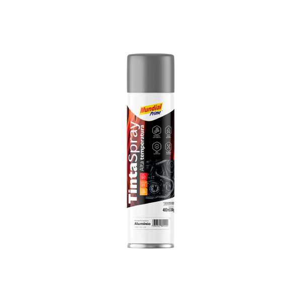 Tinta Spray Alta Temperatura  Alumínio 400ml Mundial Prime - Ref.AE01000098