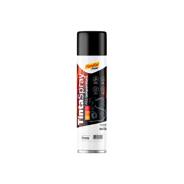 Tinta Spray Alta Temperatura Preto Fosco 400ml Mundial Prime - Ref.AE01000100